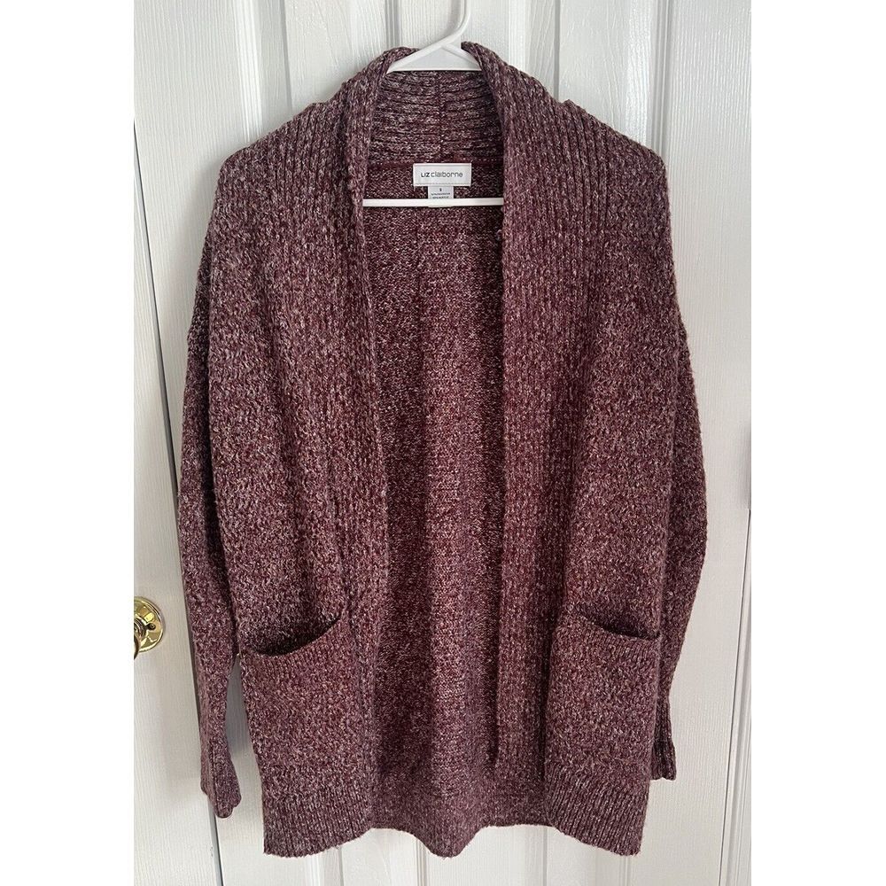 Liz Claiborne Womens S‎ Polyester Blend Red Knit Long Sleeve Cardigan